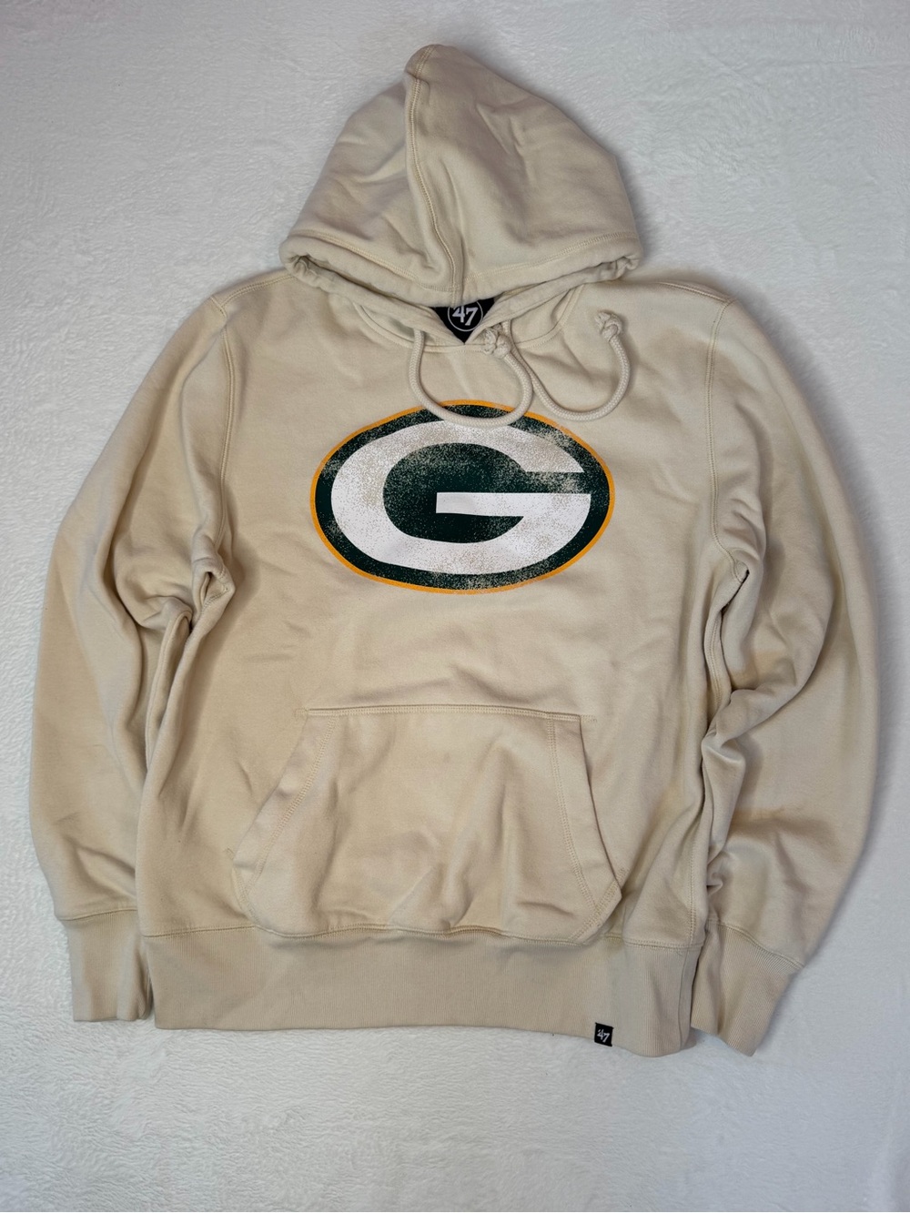 47 Brand Green Bay Packers Hoodie Cream Distressed Logo NFL Medium - Picture 2 of 9